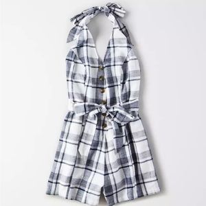American Eagle Outfitters Women’s Navy Blue Plaid Romper NWT size SM